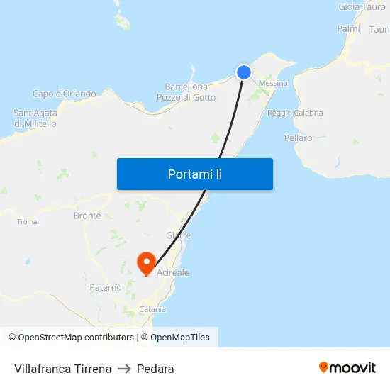 Villafranca Tirrena to Pedara map