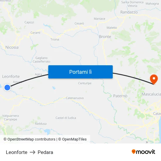 Leonforte to Pedara map
