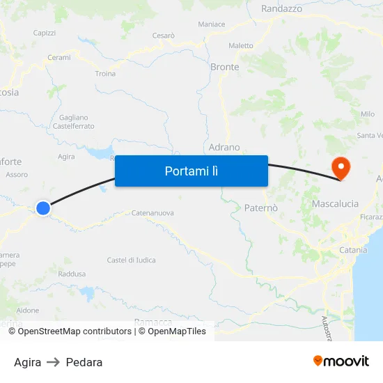 Agira to Pedara map