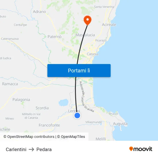 Carlentini to Pedara map