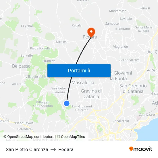 San Pietro Clarenza to Pedara map