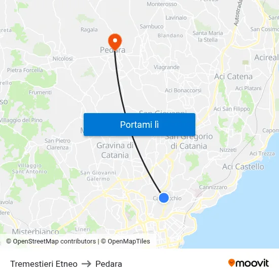 Tremestieri Etneo to Pedara map