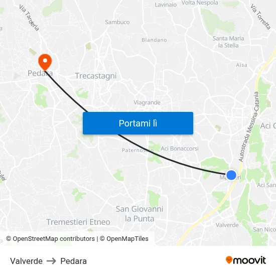 Valverde to Pedara map