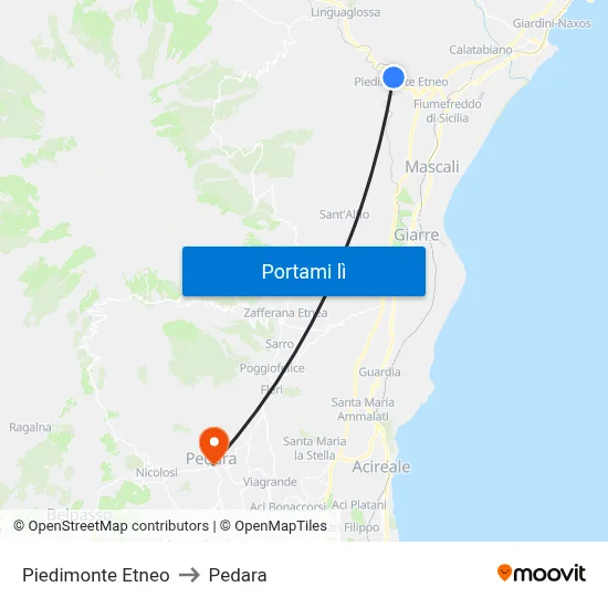 Piedimonte Etneo to Pedara map