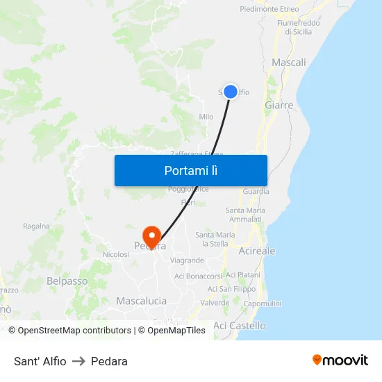 Sant' Alfio to Pedara map