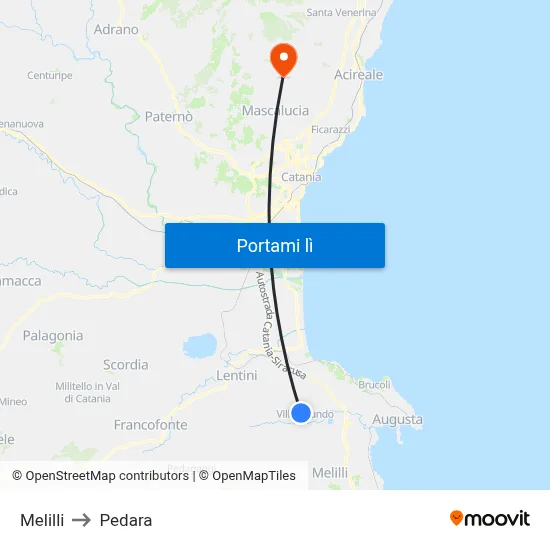 Melilli to Pedara map