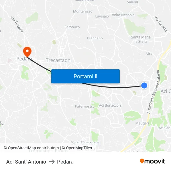 Aci Sant' Antonio to Pedara map