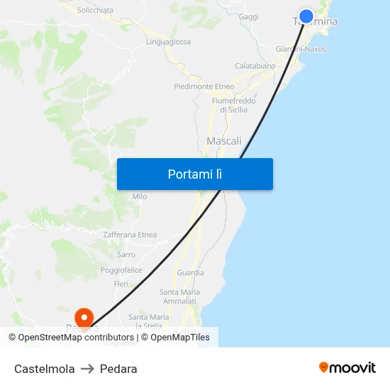 Castelmola to Pedara map