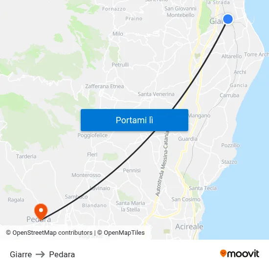 Giarre to Pedara map