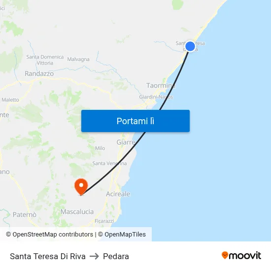 Santa Teresa Di Riva to Pedara map