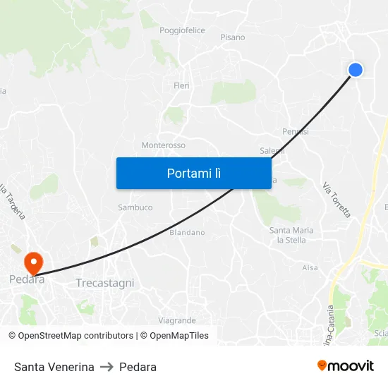 Santa Venerina to Pedara map