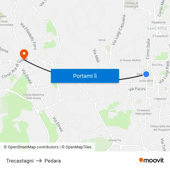 Trecastagni to Pedara map