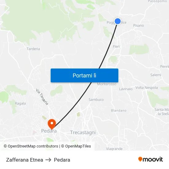 Zafferana Etnea to Pedara map