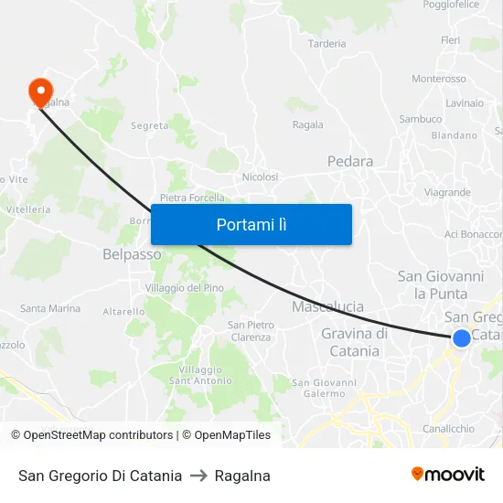 San Gregorio Di Catania to Ragalna map