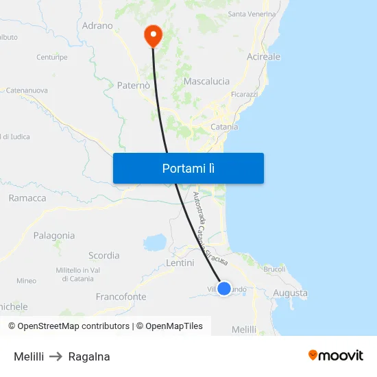 Melilli to Ragalna map