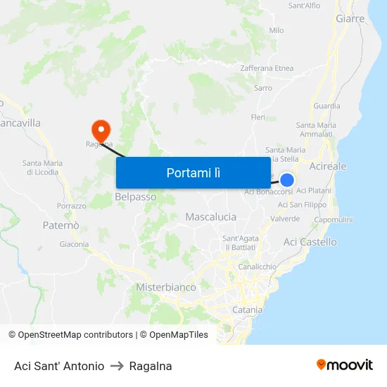 Aci Sant' Antonio to Ragalna map