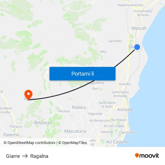 Giarre to Ragalna map