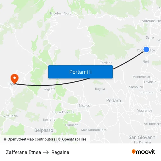 Zafferana Etnea to Ragalna map