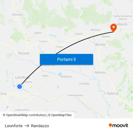 Leonforte to Randazzo map