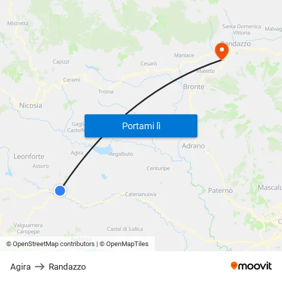 Agira to Randazzo map