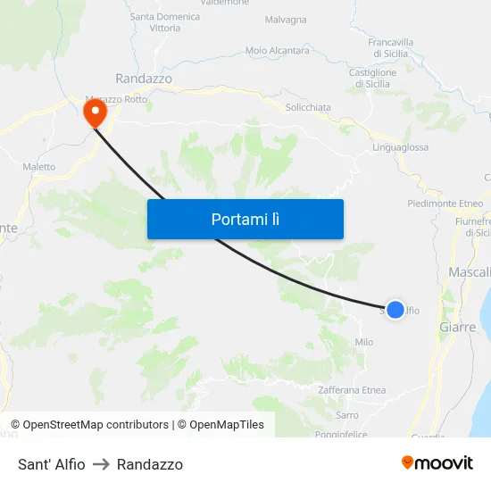 Sant' Alfio to Randazzo map