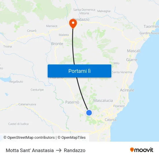 Motta Sant' Anastasia to Randazzo map