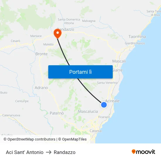Aci Sant' Antonio to Randazzo map