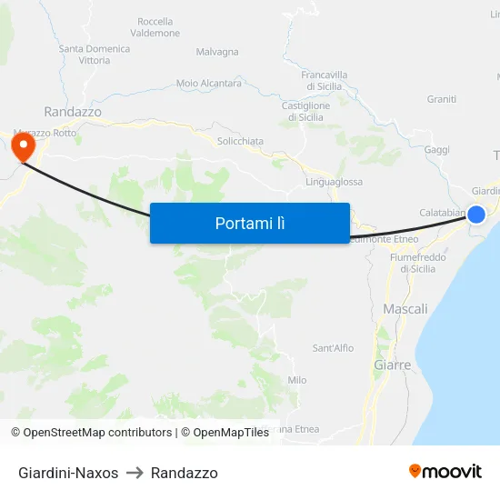 Giardini-Naxos to Randazzo map