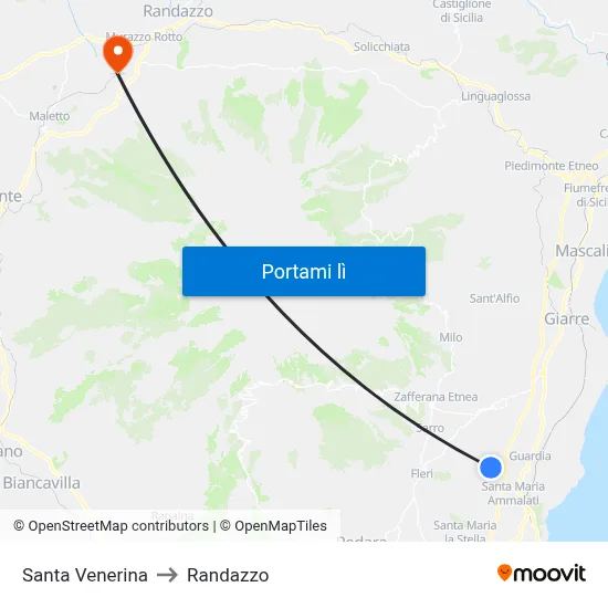 Santa Venerina to Randazzo map