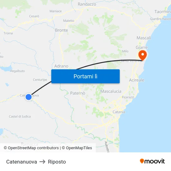 Catenanuova to Riposto map