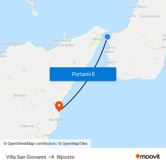 Villa San Giovanni to Riposto map