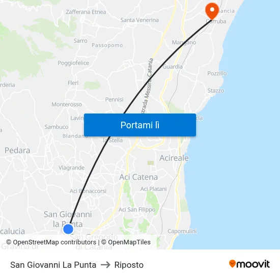 San Giovanni La Punta to Riposto map