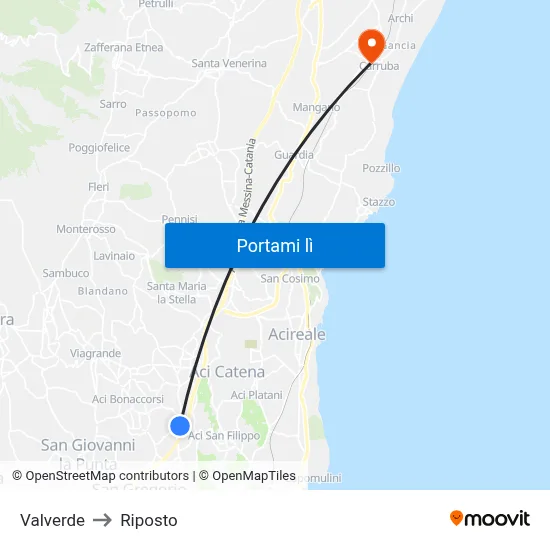 Valverde to Riposto map