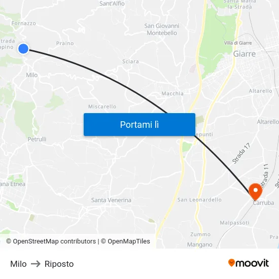 Milo to Riposto map
