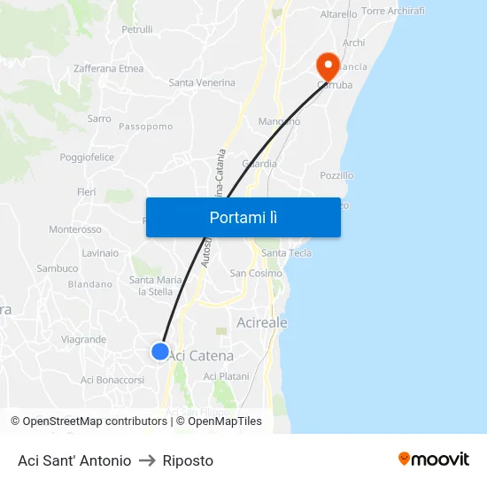 Aci Sant' Antonio to Riposto map