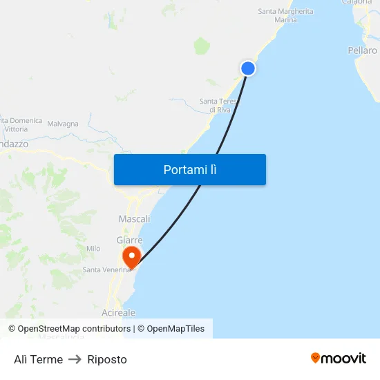 Alì Terme to Riposto map
