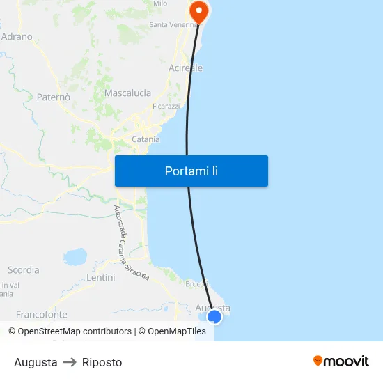 Augusta to Riposto map