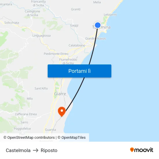 Castelmola to Riposto map