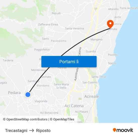 Trecastagni to Riposto map