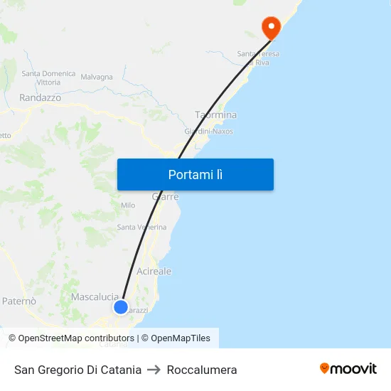 San Gregorio Di Catania to Roccalumera map