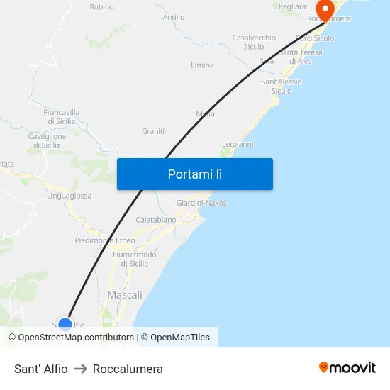 Sant' Alfio to Roccalumera map