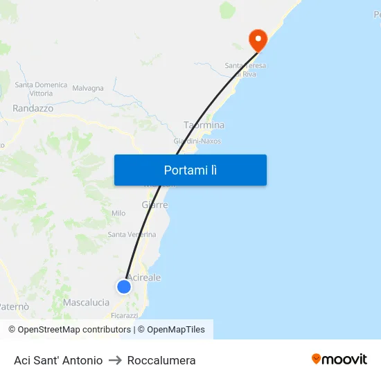 Aci Sant' Antonio to Roccalumera map