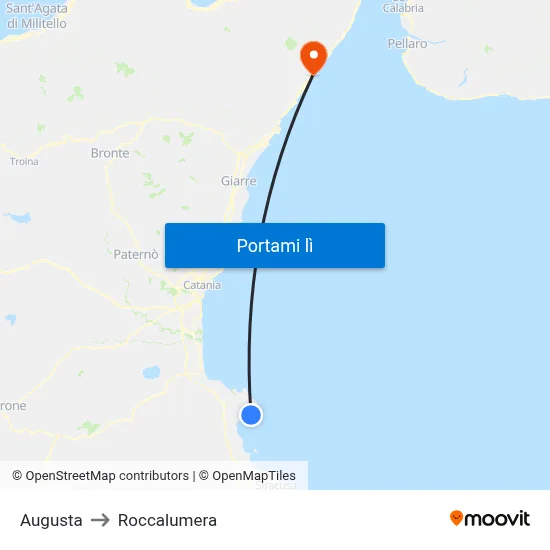 Augusta to Roccalumera map