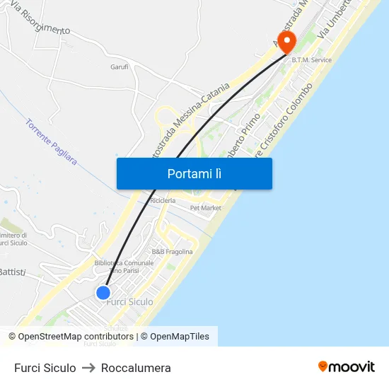 Furci Siculo to Roccalumera map