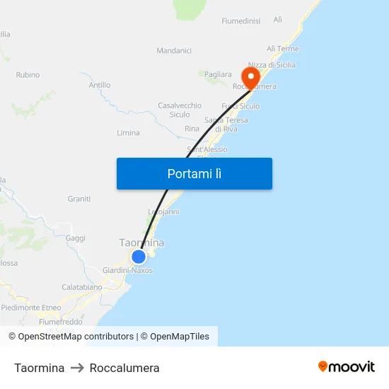 Taormina to Roccalumera map