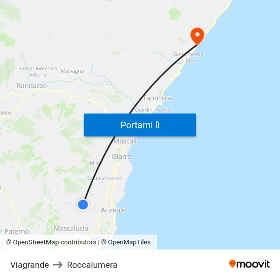 Viagrande to Roccalumera map