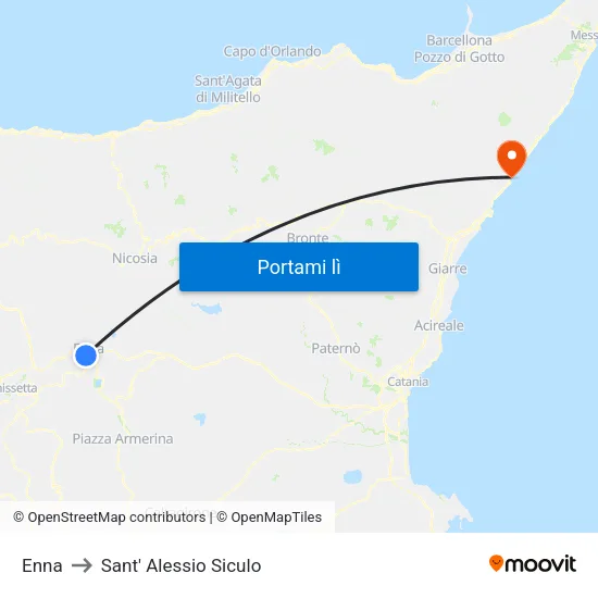 Enna to Sant' Alessio Siculo map