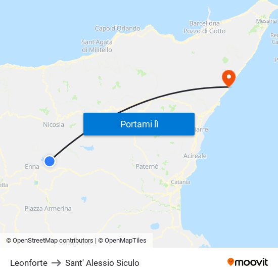 Leonforte to Sant' Alessio Siculo map