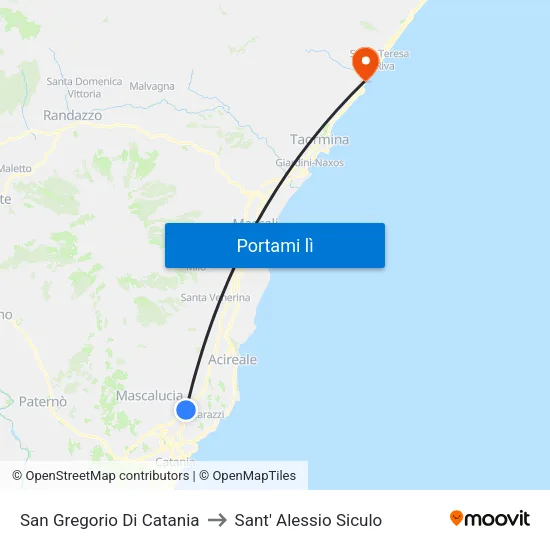 San Gregorio Di Catania to Sant' Alessio Siculo map