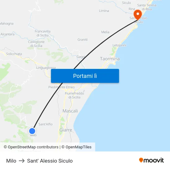 Milo to Sant' Alessio Siculo map